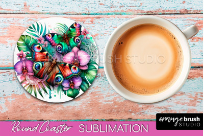 Butterfly Round Coaster Sublimation - Butterfly Coaster PNG