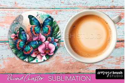 Butterfly Round Coaster Sublimation - Butterfly Coaster PNG