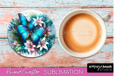 Butterfly Round Coaster Sublimation - Butterfly Coaster PNG