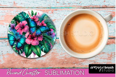 Butterfly Round Coaster Sublimation - Butterfly Coaster PNG