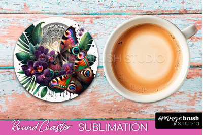 Butterfly Round Coaster Sublimation - Butterfly Coaster PNG