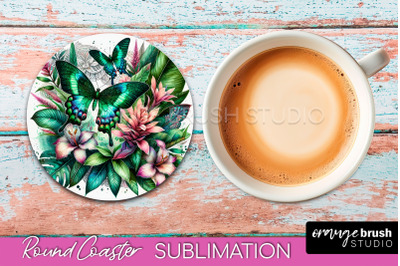 Butterfly Round Coaster Sublimation - Butterfly Coaster PNG