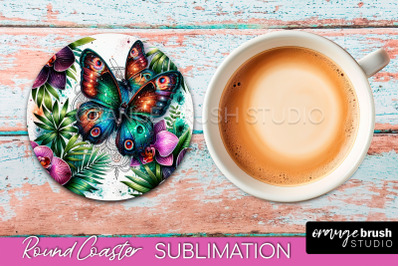 Butterfly Round Coaster Sublimation - Butterfly Coaster PNG