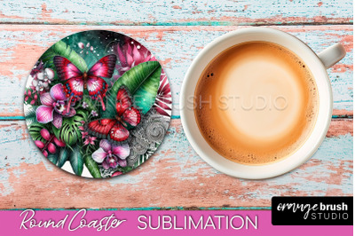 Butterfly Round Coaster Sublimation - Butterfly Coaster PNG