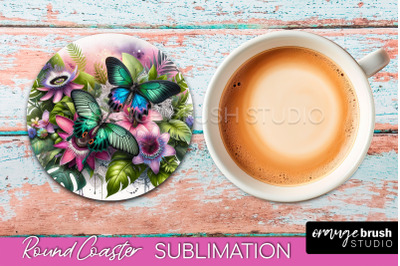 Butterfly Round Coaster Sublimation - Butterfly Coaster PNG