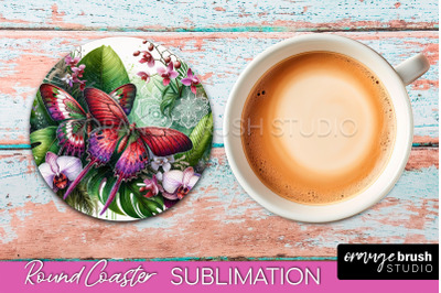 Butterfly Round Coaster Sublimation - Butterfly Coaster PNG