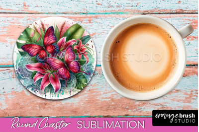 Butterfly Round Coaster Sublimation - Butterfly Coaster PNG