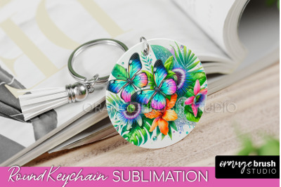 Butterfly Keychain - Butterflies and Flowers Sublimation