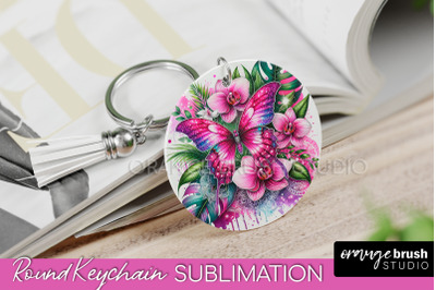 Butterfly Keychain - Butterflies and Flowers Sublimation