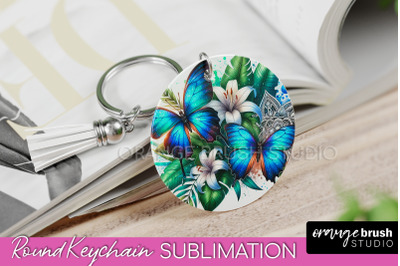 Butterfly Keychain - Butterflies and Flowers Sublimation