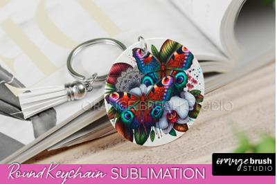 Butterfly Keychain - Butterflies and Flowers Sublimation