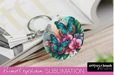 Butterfly Keychain - Butterflies and Flowers Sublimation