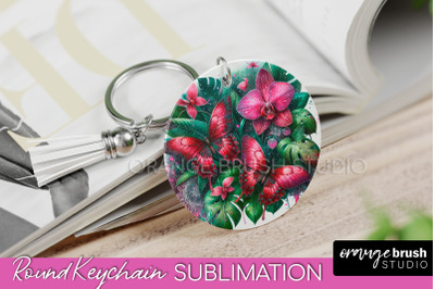 Butterfly Keychain - Butterflies and Flowers Sublimation