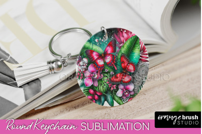 Butterfly Keychain - Butterflies and Flowers Sublimation