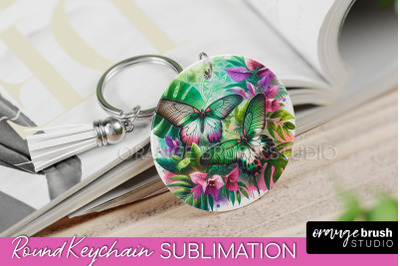 Butterfly Keychain - Butterflies and Flowers Sublimation