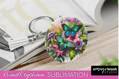 Butterfly Keychain - Butterflies and Flowers Sublimation