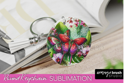 Butterfly Keychain - Butterflies and Flowers Sublimation