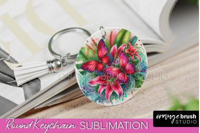 Butterfly Keychain - Butterflies and Flowers Sublimation