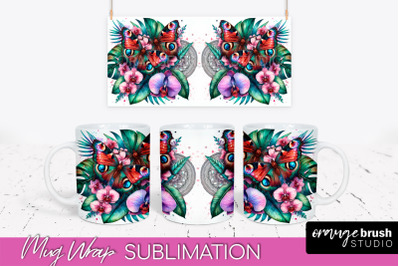 Butterfly Mug Wrap - Flowers Mug Sublimation Design