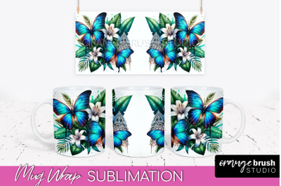 Butterfly Mug Wrap - Flowers Mug Sublimation Design