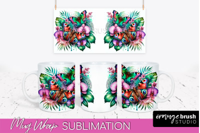 Butterfly Mug Wrap - Flowers Mug Sublimation Design