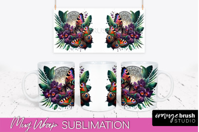 Butterfly Mug Wrap - Flowers Mug Sublimation Design