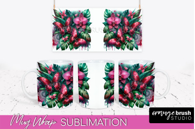 Butterfly Mug Wrap - Flowers Mug Sublimation Design