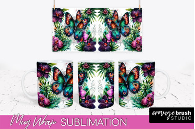 Butterfly Mug Wrap - Flowers Mug Sublimation Design