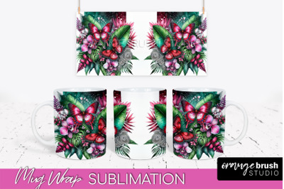 Butterfly Mug Wrap - Flowers Mug Sublimation Design