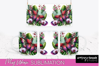 Butterfly Mug Wrap - Flowers Mug Sublimation Design