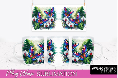 Butterfly Mug Wrap - Flowers Mug Sublimation Design