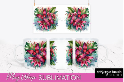 Butterfly Mug Wrap - Flowers Mug Sublimation Design