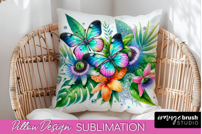 Butterfly Pillow Cover - Flowers Pillow Sublimation