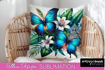 Butterfly Pillow Cover - Flowers Pillow Sublimation