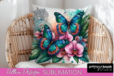 Butterfly Pillow Cover - Flowers Pillow Sublimation