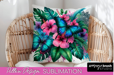 Butterfly Pillow Cover - Flowers Pillow Sublimation