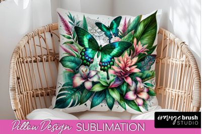 Butterfly Pillow Cover - Flowers Pillow Sublimation