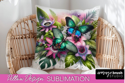 Butterfly Pillow Cover - Flowers Pillow Sublimation