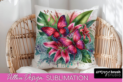 Butterfly Pillow Cover - Flowers Pillow Sublimation