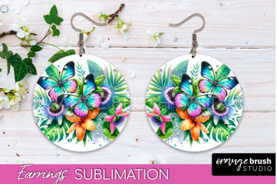 Butterfly Earrings Sublimation - Flower Round Earrings