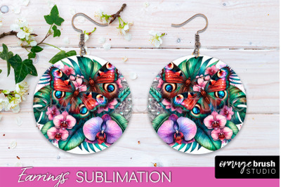 Butterfly Earrings Sublimation - Flower Round Earrings