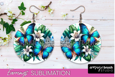 Butterfly Earrings Sublimation - Flower Round Earrings