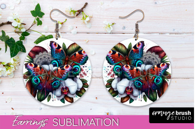 Butterfly Earrings Sublimation - Flower Round Earrings