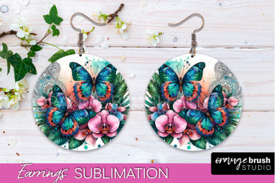 Butterfly Earrings Sublimation - Flower Round Earrings