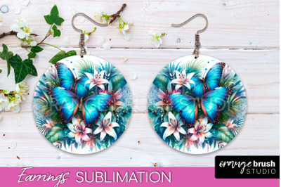 Butterfly Earrings Sublimation - Flower Round Earrings