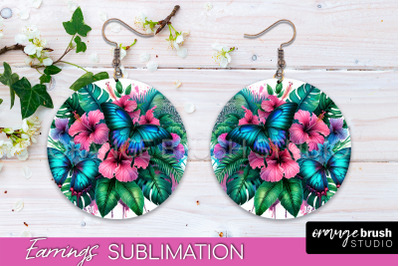 Butterfly Earrings Sublimation - Flower Round Earrings