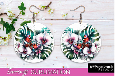 Butterfly Earrings Sublimation - Flower Round Earrings