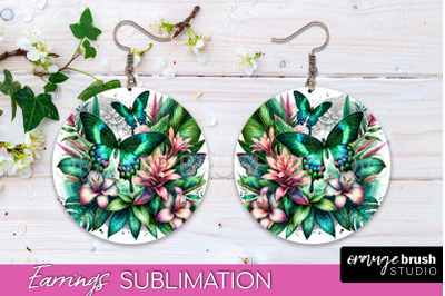 Butterfly Earrings Sublimation - Flower Round Earrings