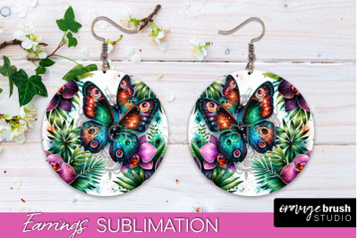 Butterfly Earrings Sublimation - Flower Round Earrings