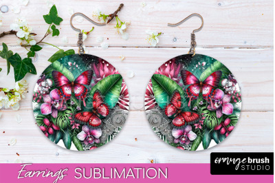 Butterfly Earrings Sublimation - Flower Round Earrings